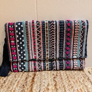 La Sera by Franchi Color Pop Beaded Tapestry Crossbody Clutch Purse